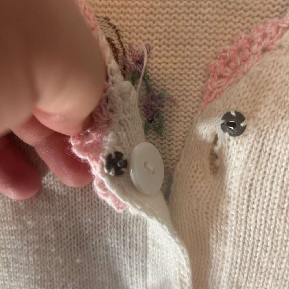 Storybook Knits Vintage Novelty Cardigan w/Crochet trim - Med (RARE) - Picture 6 of 12